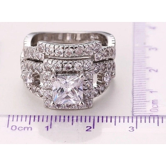 NEW White Gold Plated Sterling Silver Simulated Diamond Bridal‎ Set, Size 6 - Picture 5 of 10